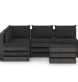 VidaXL 5-delige Loungeset met kussens grijs geïmpregneerd hout