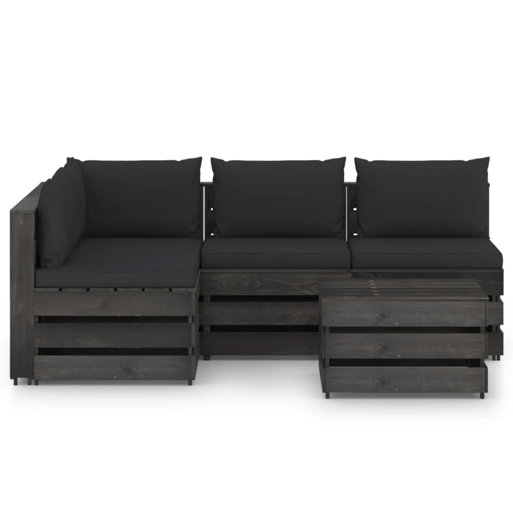 VidaXL 5-delige Loungeset met kussens grijs geïmpregneerd hout