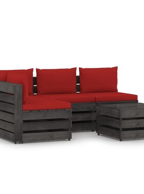 VidaXL 5-delige Loungeset met kussens grijs geïmpregneerd hout