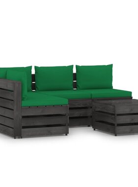 VidaXL 5-delige Loungeset met kussens grijs geïmpregneerd hout