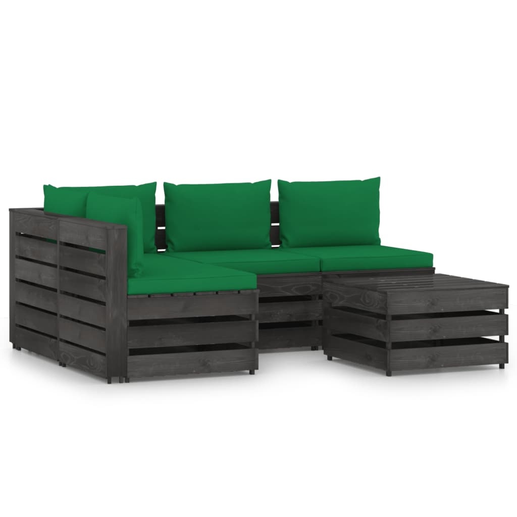VidaXL 5-delige Loungeset met kussens grijs geïmpregneerd hout