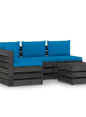 VidaXL 5-delige Loungeset met kussens grijs geïmpregneerd hout