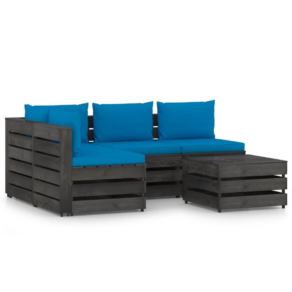 VidaXL 5-delige Loungeset met kussens grijs geïmpregneerd hout