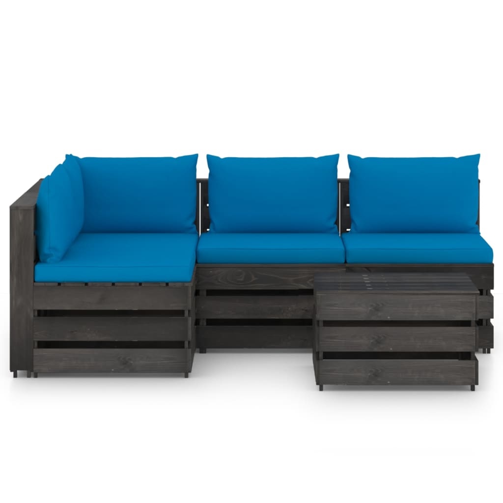 VidaXL 5-delige Loungeset met kussens grijs geïmpregneerd hout