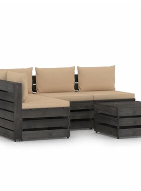 VidaXL 5-delige Loungeset met kussens grijs geïmpregneerd hout