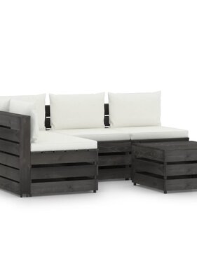 VidaXL 5-delige Loungeset met kussens grijs geïmpregneerd hout