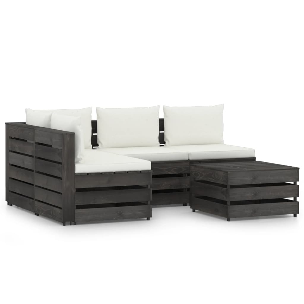 VidaXL 5-delige Loungeset met kussens grijs geïmpregneerd hout