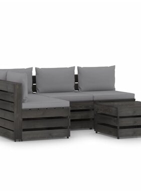 VidaXL 5-delige Loungeset met kussens grijs geïmpregneerd hout