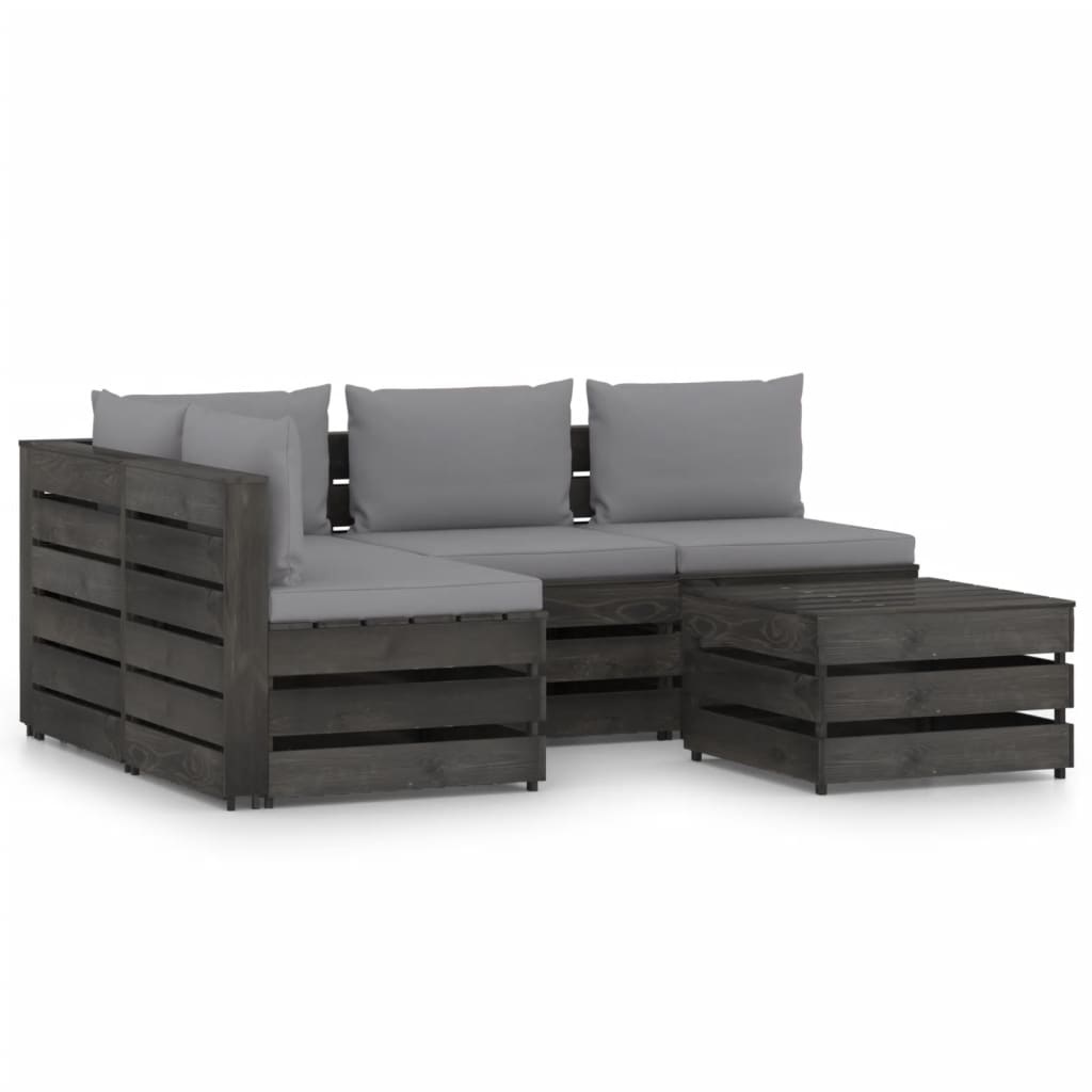 VidaXL 5-delige Loungeset met kussens grijs geïmpregneerd hout