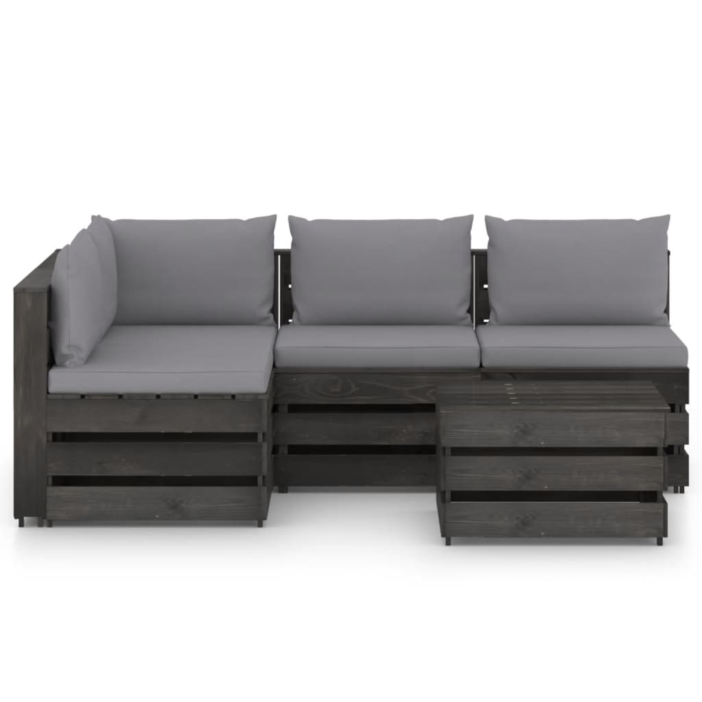 VidaXL 5-delige Loungeset met kussens grijs geïmpregneerd hout