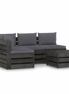 VidaXL 5-delige Loungeset met kussens grijs geïmpregneerd hout