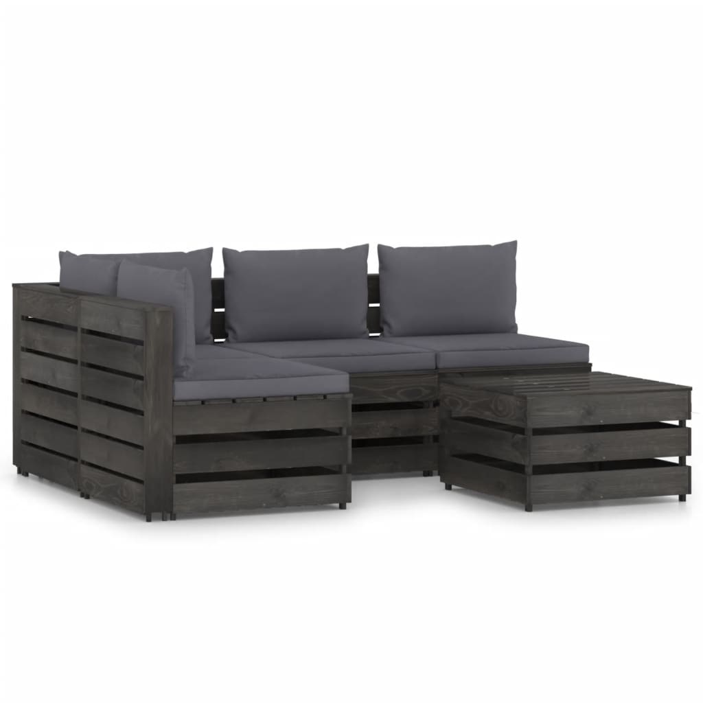 VidaXL 5-delige Loungeset met kussens grijs geïmpregneerd hout