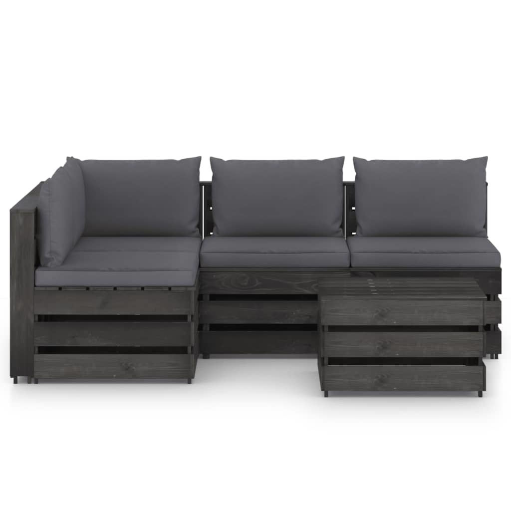 VidaXL 5-delige Loungeset met kussens grijs geïmpregneerd hout