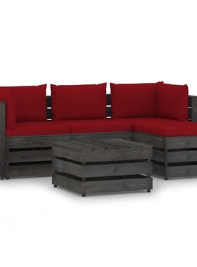 VidaXL 5-delige Loungeset met kussens grijs geïmpregneerd hout