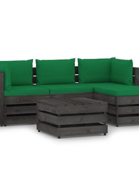 VidaXL 5-delige Loungeset met kussens grijs geïmpregneerd hout