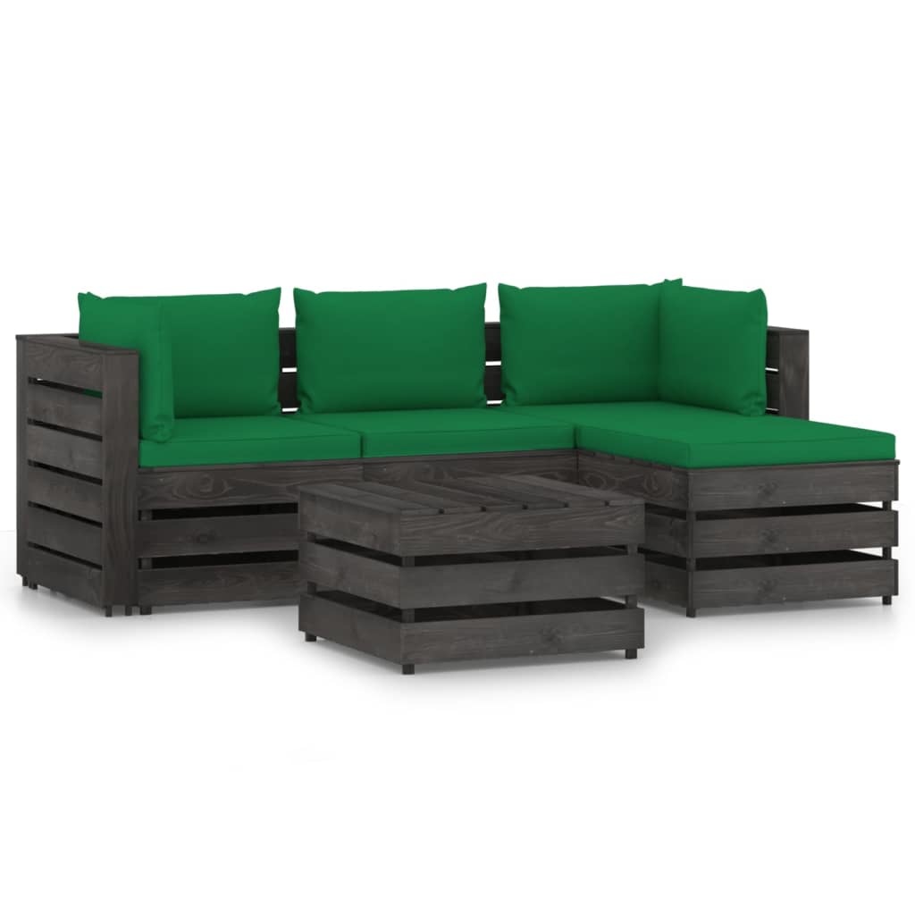VidaXL 5-delige Loungeset met kussens grijs geïmpregneerd hout