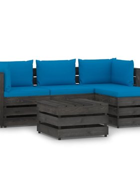 VidaXL 5-delige Loungeset met kussens grijs geïmpregneerd hout