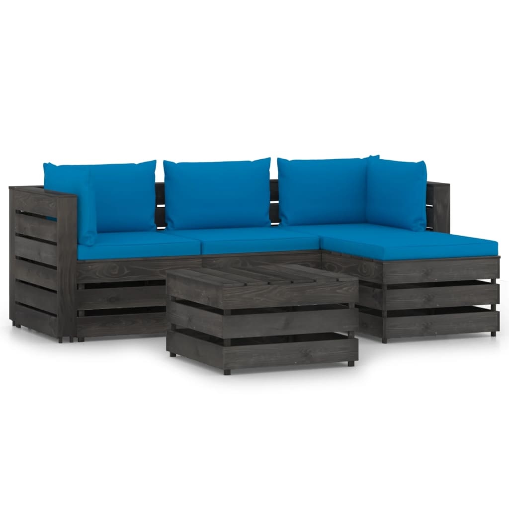 VidaXL 5-delige Loungeset met kussens grijs geïmpregneerd hout