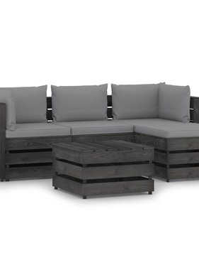 VidaXL 5-delige Loungeset met kussens grijs geïmpregneerd hout