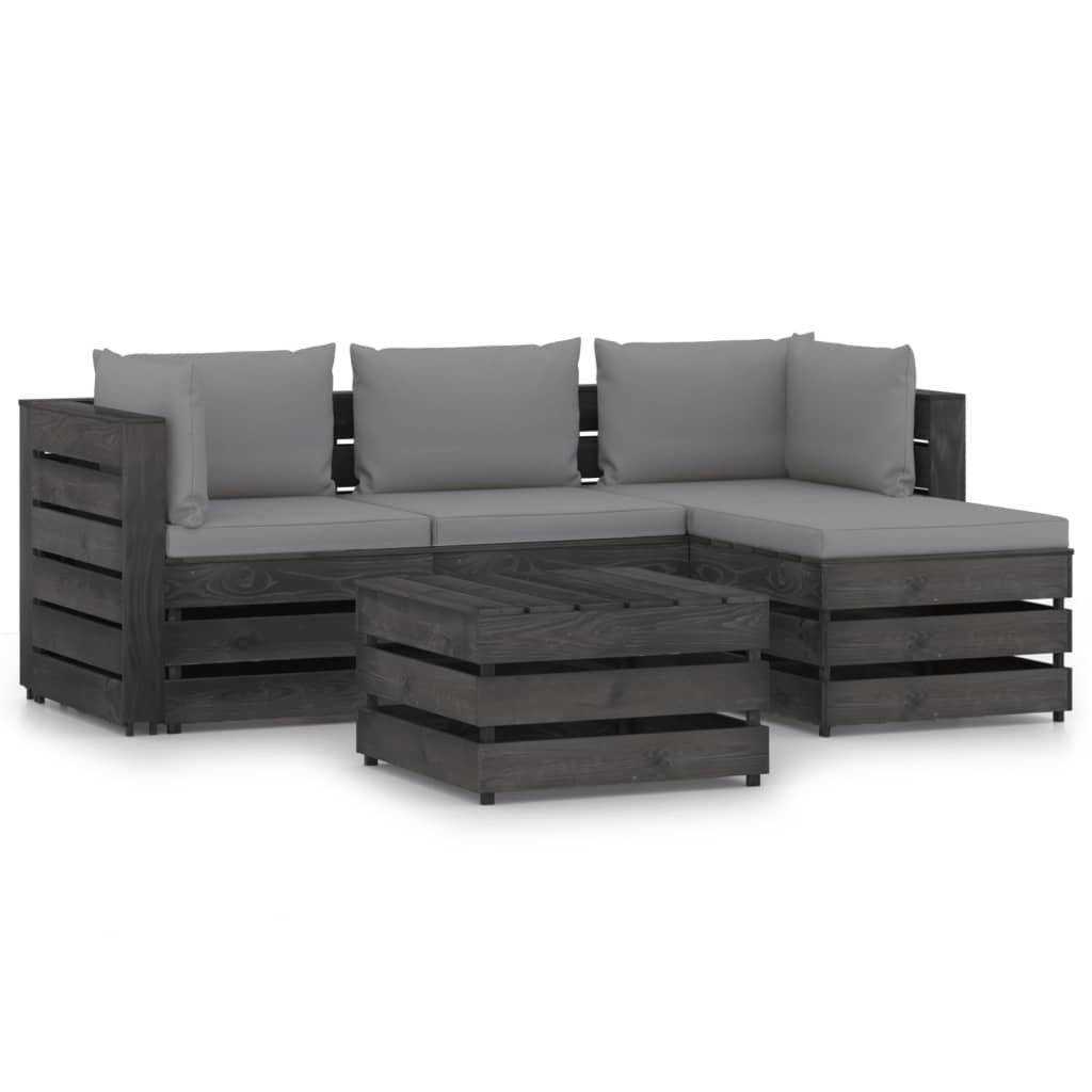 VidaXL 5-delige Loungeset met kussens grijs geïmpregneerd hout