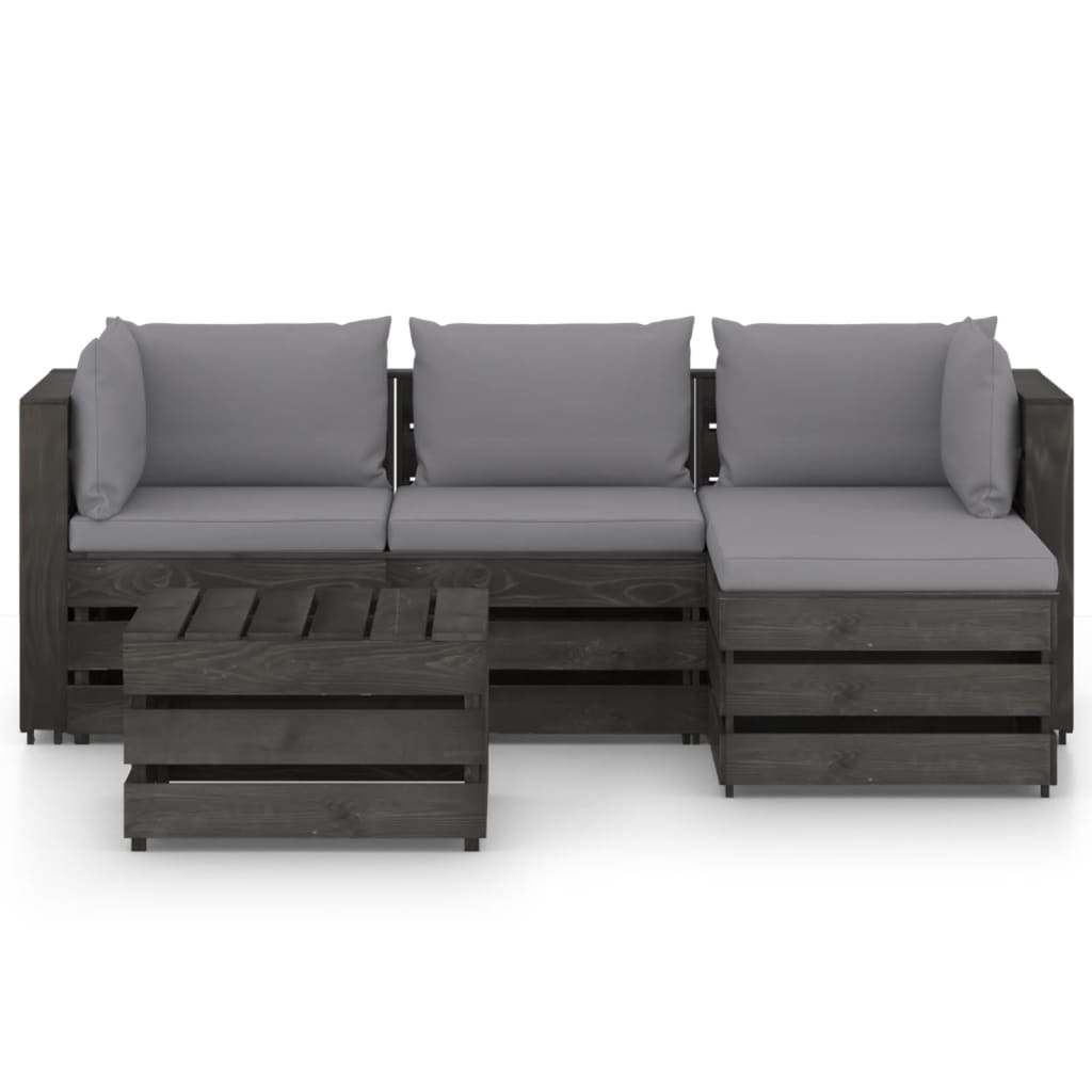 VidaXL 5-delige Loungeset met kussens grijs geïmpregneerd hout