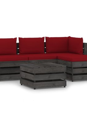 VidaXL 5-delige Loungeset met kussens grijs geïmpregneerd hout