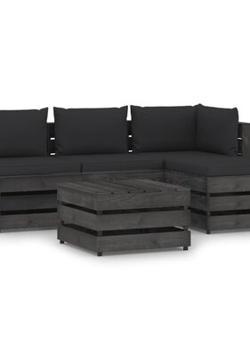 VidaXL 5-delige Loungeset met kussens grijs geïmpregneerd hout