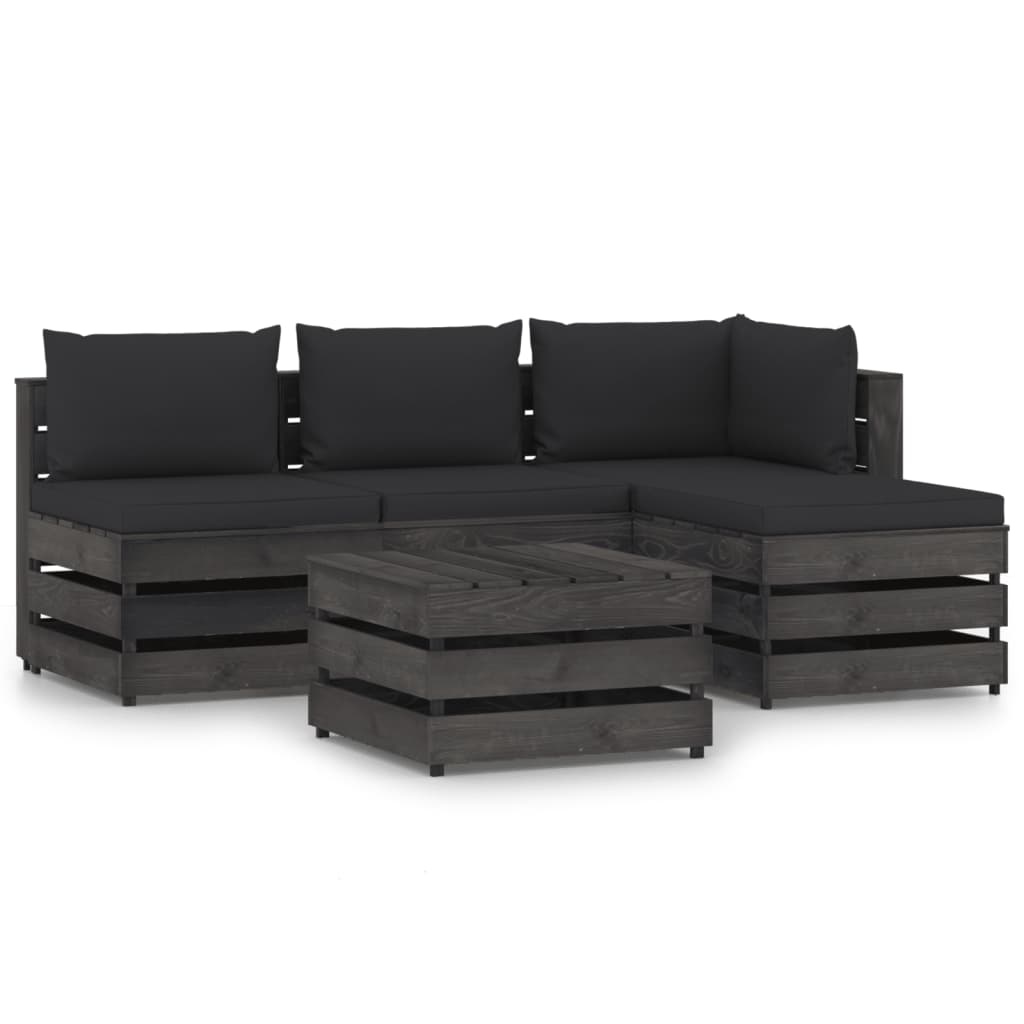VidaXL 5-delige Loungeset met kussens grijs geïmpregneerd hout