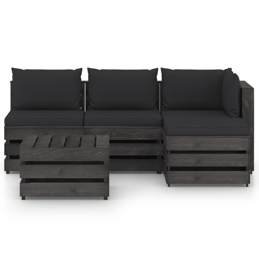 VidaXL 5-delige Loungeset met kussens grijs geïmpregneerd hout
