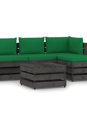 VidaXL 5-delige Loungeset met kussens grijs geïmpregneerd hout