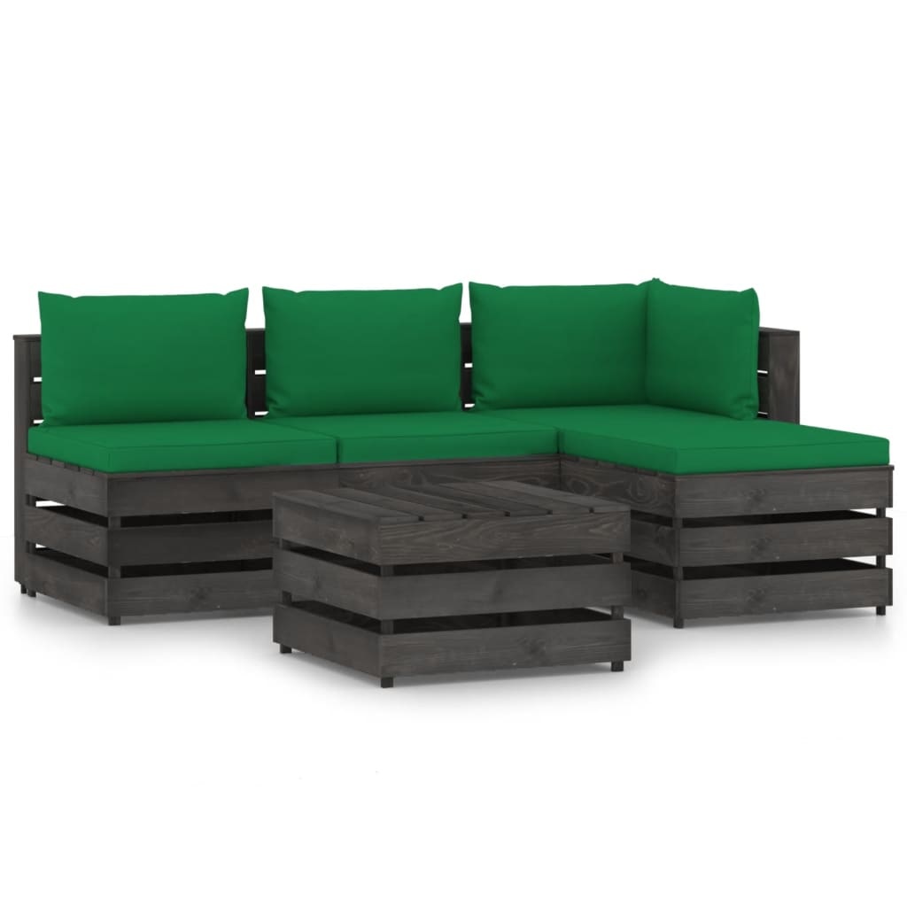 VidaXL 5-delige Loungeset met kussens grijs geïmpregneerd hout