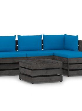 VidaXL 5-delige Loungeset met kussens grijs geïmpregneerd hout