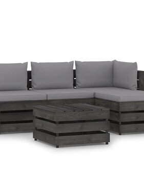 VidaXL 5-delige Loungeset met kussens grijs geïmpregneerd hout