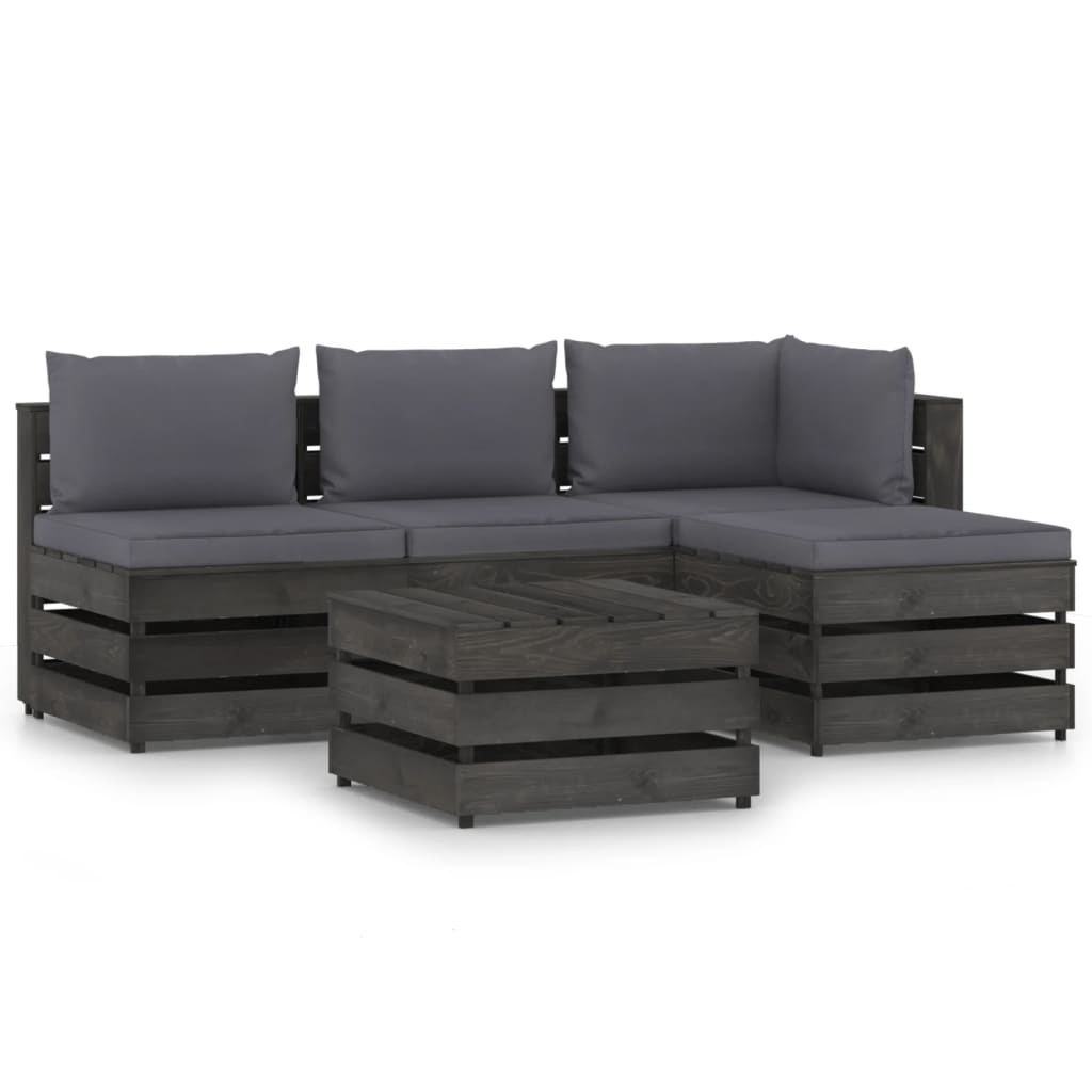 VidaXL 5-delige Loungeset met kussens grijs geïmpregneerd hout