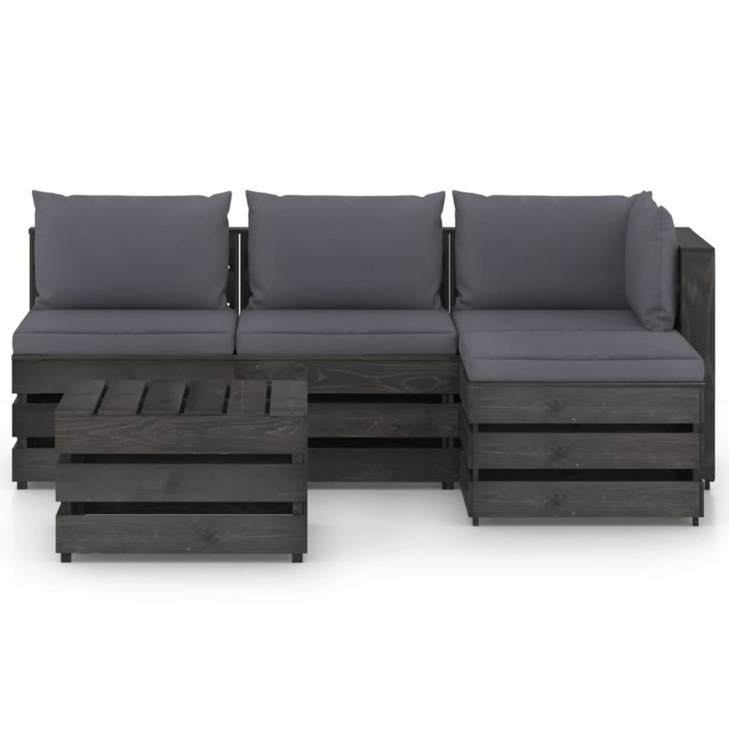 VidaXL 5-delige Loungeset met kussens grijs geïmpregneerd hout