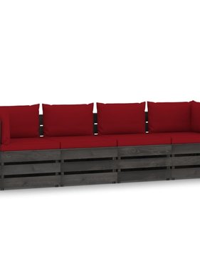 VidaXL Tuinbank 4-zits met kussens grijs geïmpregneerd hout