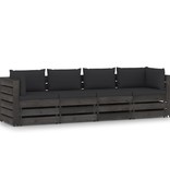 VidaXL Tuinbank 4-zits met kussens grijs geïmpregneerd hout