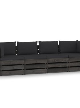 VidaXL Tuinbank 4-zits met kussens grijs geïmpregneerd hout