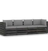 VidaXL Tuinbank 4-zits met kussens grijs geïmpregneerd hout
