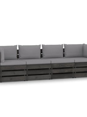VidaXL Tuinbank 4-zits met kussens grijs geïmpregneerd hout