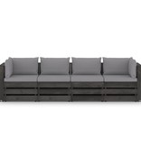 VidaXL Tuinbank 4-zits met kussens grijs geïmpregneerd hout