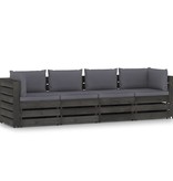 VidaXL Tuinbank 4-zits met kussens grijs geïmpregneerd hout