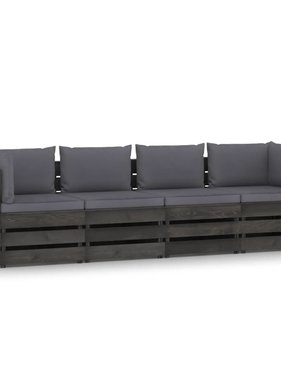 VidaXL Tuinbank 4-zits met kussens grijs geïmpregneerd hout