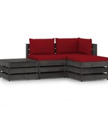 VidaXL 4-delige Loungeset met kussens grijs geïmpregneerd hout