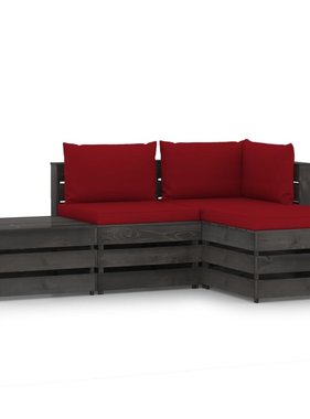 VidaXL 4-delige Loungeset met kussens grijs geïmpregneerd hout