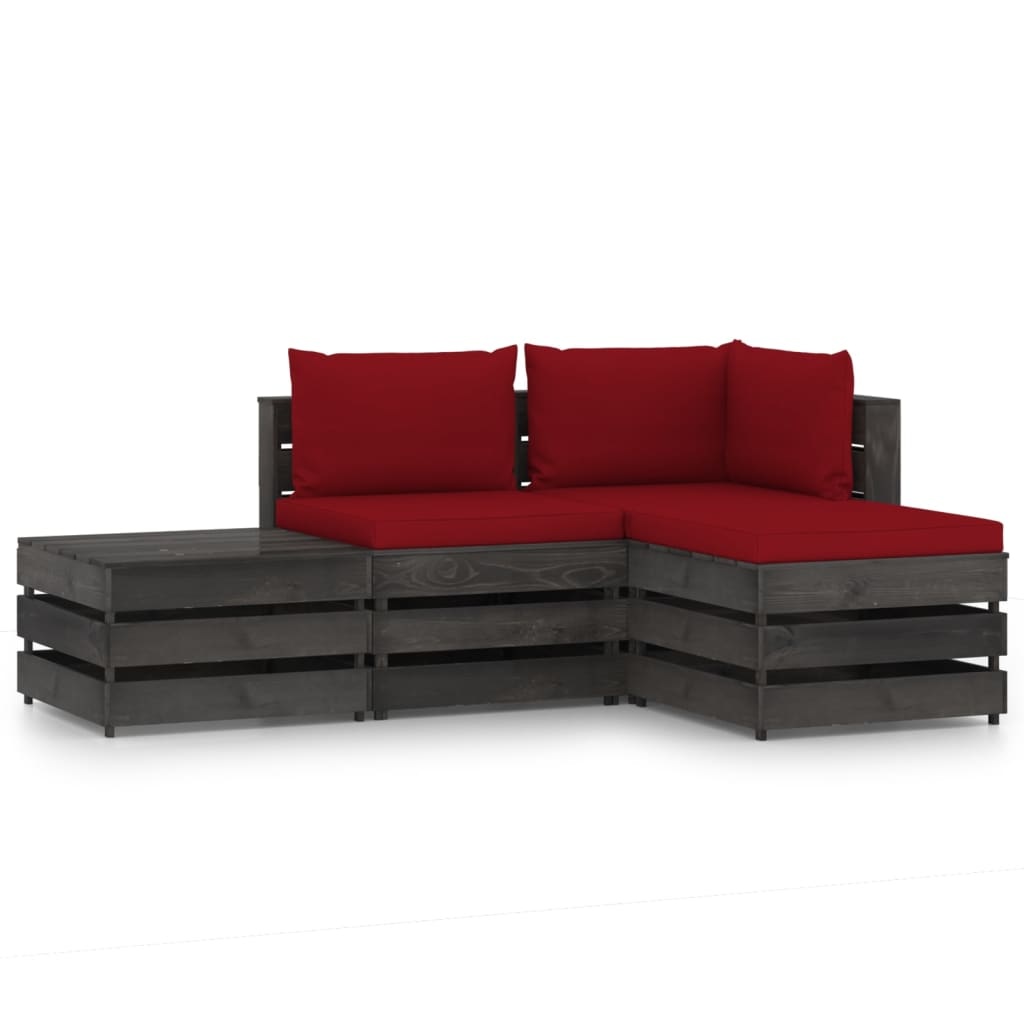 VidaXL 4-delige Loungeset met kussens grijs geïmpregneerd hout