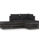 VidaXL 4-delige Loungeset met kussens grijs geïmpregneerd hout