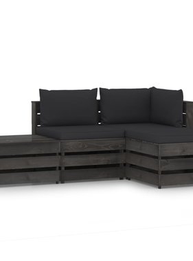 VidaXL 4-delige Loungeset met kussens grijs geïmpregneerd hout