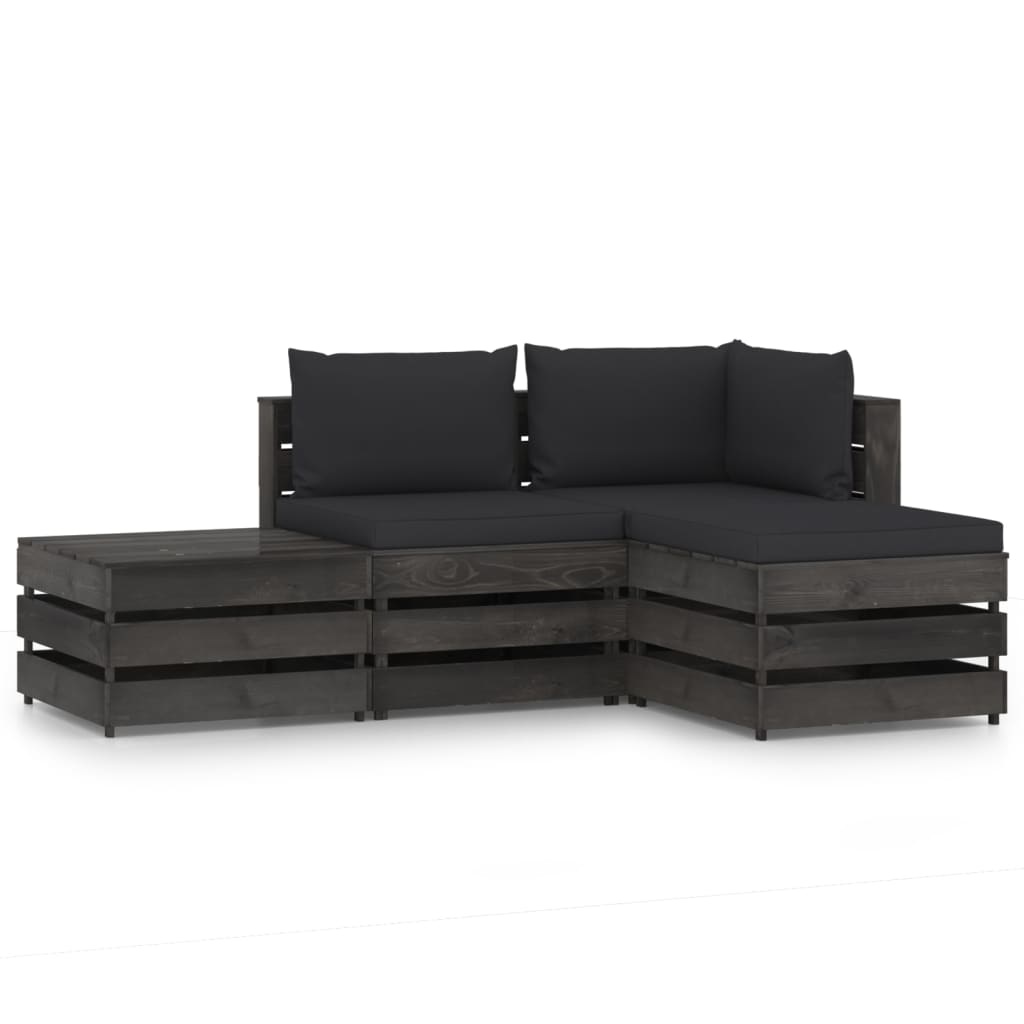 VidaXL 4-delige Loungeset met kussens grijs geïmpregneerd hout