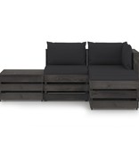 VidaXL 4-delige Loungeset met kussens grijs geïmpregneerd hout